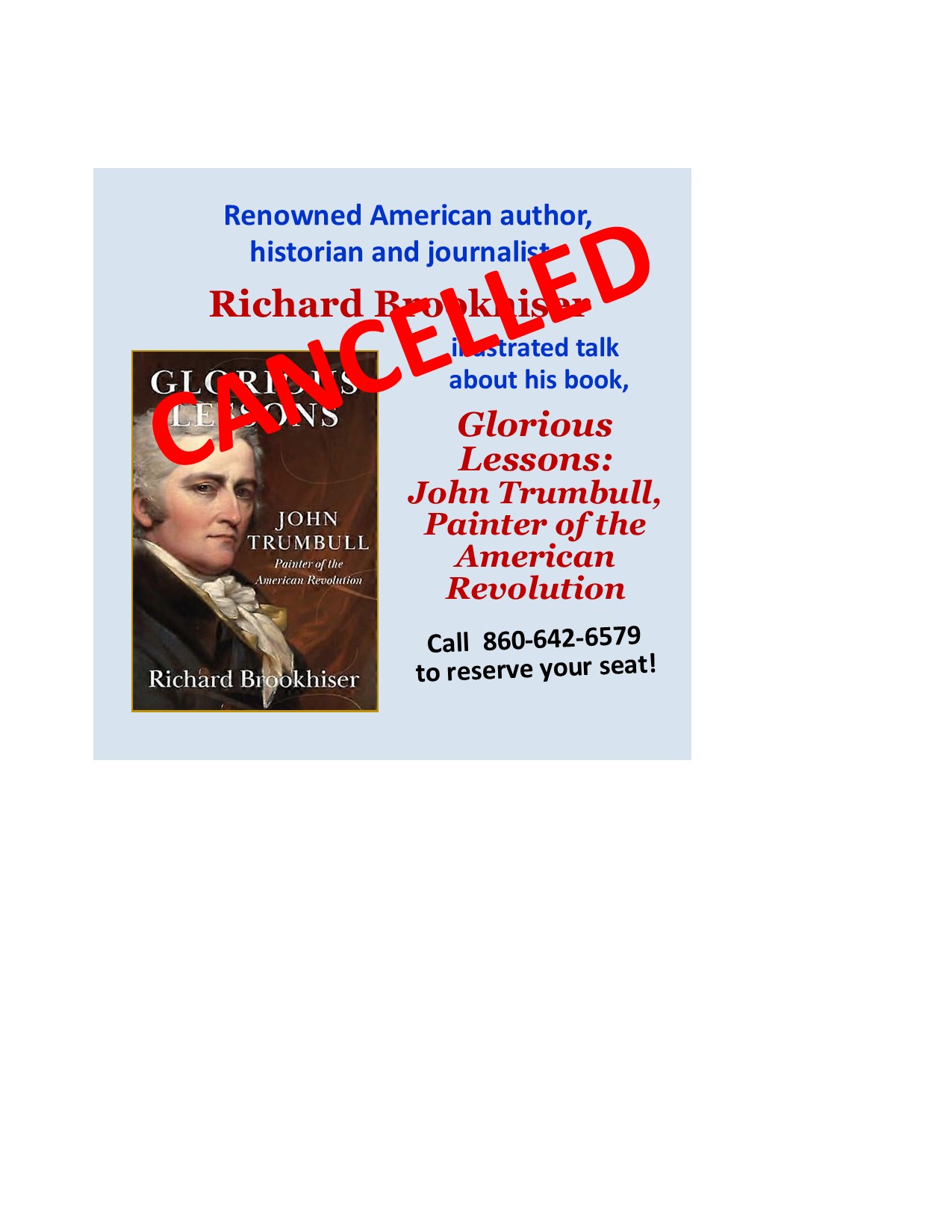 CANCELLED - Glorious Lessons: John Trumbull, Painter of the American Revolution